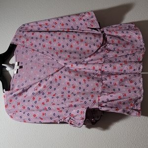 MADEWELL BOHEMIAN FLORAL BLOUSE PURPLE WRAP SHORT SLEEVE SUMMER TOP SZ 14 SHIRT